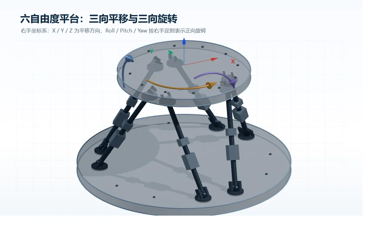 六自由度平台的三向平移与三向旋转